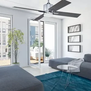 Ceiling fan with metal blades for a living room